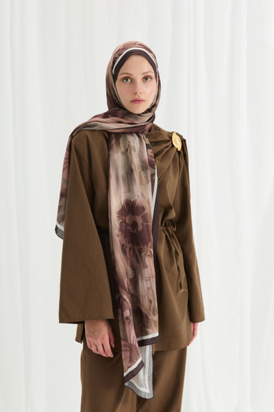 cs camellia scarf Şal de catifea - maro