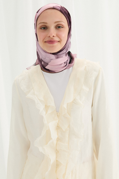 cs camellia scarf Eșarfă moale cu model Lotus - Pudra