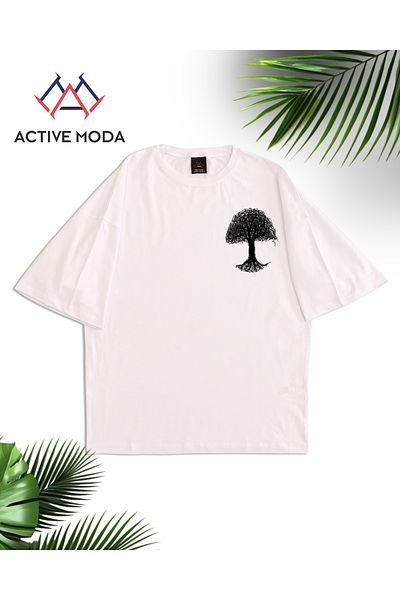 ACTIVE MODA -Men's Cotton Printed White Tree Short Sleeve Tshirt Oversize Big Size
