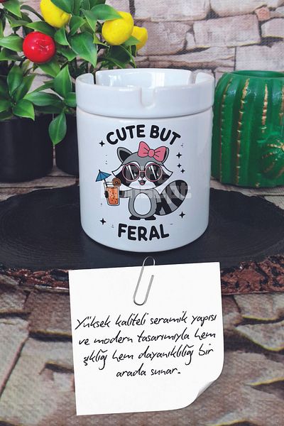 giftkonsept Cute but Feral Summer Themed Printed Ceramic Lid Odorless Ashtray