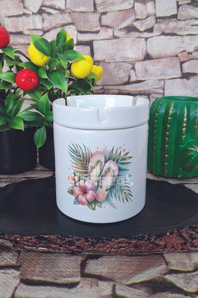 giftkonsept Colorful Seaside No:2 Summer Themed Printed Ceramic Lid Odorless Ashtray