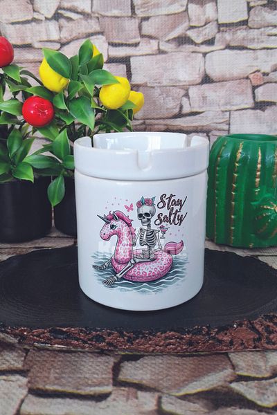 giftkonsept Sray Salty Summer Themed Printed Ceramic Lid Odorless Ashtray