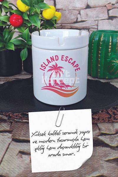 giftkonsept Island Escape Summer Themed Printed Ceramic Lid Odorless Ashtray