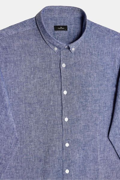Tudors Men's Slim Fit Slim Fit Long Sleeve Linen Premium Series Buttoned Lapel Sports Navy Blue Shirt