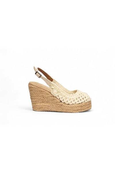 can feta New Season Imported Material Imported Quality Hazelnut Toe Cap Straw Detailed Wedge Heel Shoes