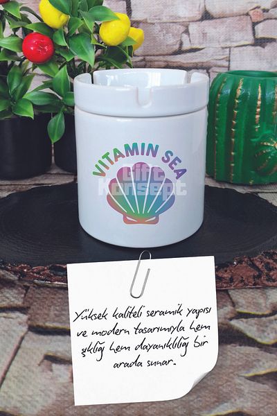 giftkonsept Vitamin Sea Summer Themed Printed Ceramic Lid Odorless Ashtray