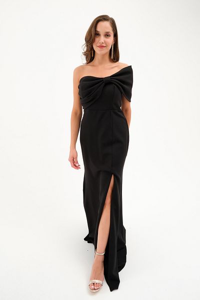 Lafaba Women's Black Bow Detail Long Evening Dress