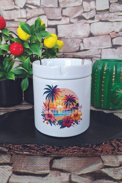 giftkonsept Sunset Summer Themed Printed Ceramic Lid Odorless Ashtray