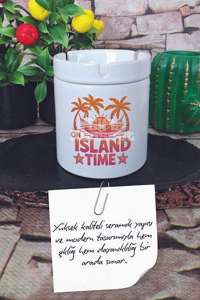 giftkonsept Τασάκι Island Time Summer με θέμα το εμπριμέ κεραμικό καπάκι χωρίς οσμή