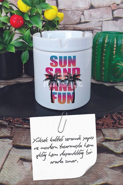 giftkonsept Sun Sand and Fun Summer Themed Printed Ceramic Lid Odorless Ashtray