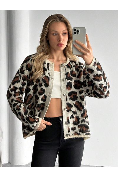 hidafashion Leopard Deesenli Shardon Tricot Cardigan