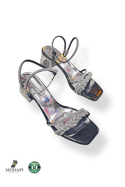 Jackers Silver Stone Banded Transparent Low Heeled Women's Heeled Evening Dress Shoes