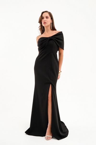 Lafaba Women's Black Bow Detail Long Evening Dress