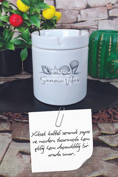giftkonsept Seashell Summer Vibes Summer Themed Printed Ceramic Lid Odorless Ashtray