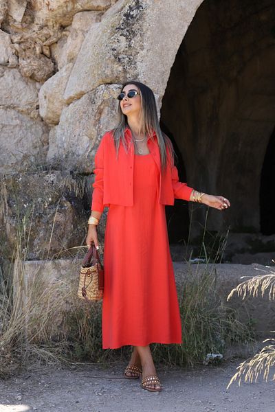 bytugcekaya Pomegranate Flower Shirt Suspender Dress