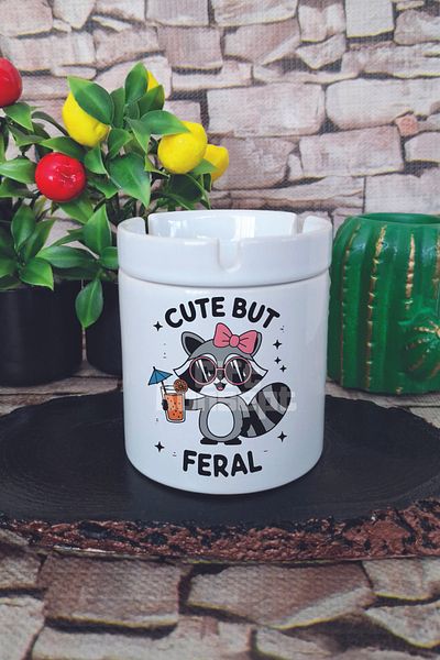 giftkonsept Cute but Feral Summer Themed Printed Ceramic Lid Odorless Ashtray