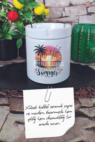 giftkonsept Love Summer Sunset Summer Themed Printed Ceramic Lid Odorless Ashtray