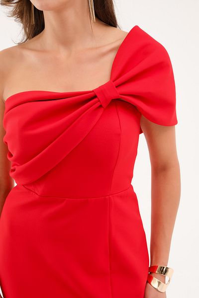 Lafaba Women's Red Bow Detail Long Evening Dress