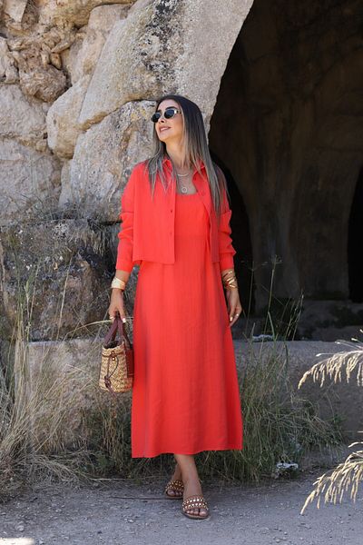 bytugcekaya Pomegranate Flower Shirt Suspender Dress