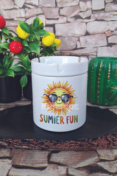 giftkonsept Summer Fun Summer Themed Printed Ceramic Lid Odorless Ashtray
