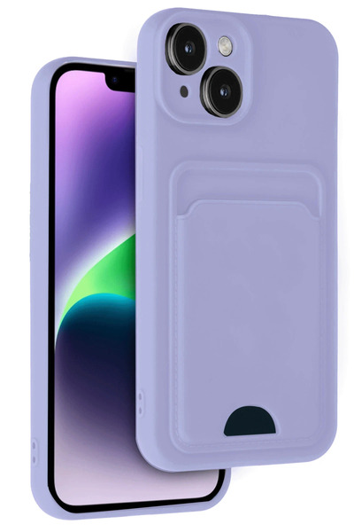 NewFace حافظة آيفون 14 من السيليكون مع بطاقة عمل كلفن - ليلك SPTGL