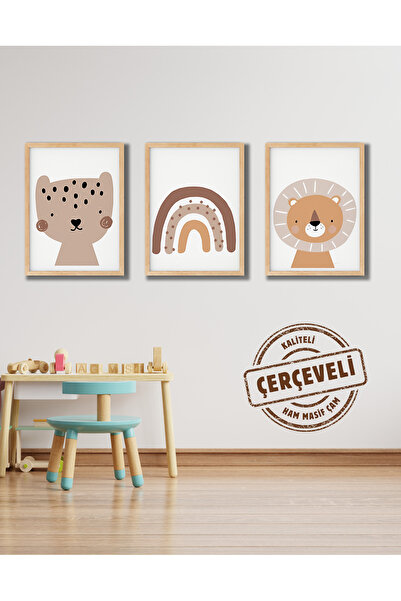 TABLOX Set de 3 picturi MDF pentru camera bebelușilor și copiilor cu cadru di...