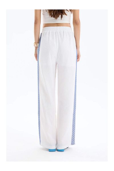 Coral Stripe Detailed Trousers Ecru