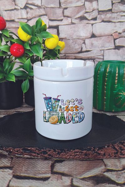 giftkonsept Lets Get Loaded Summer Themed Printed Ceramic Lid Odorless Ashtray