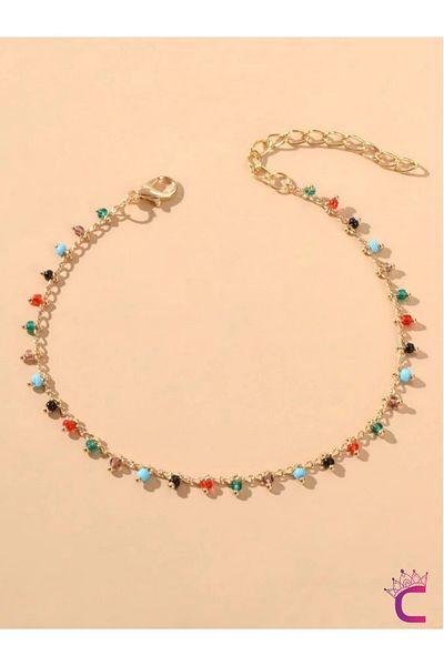Cinderella In Row Colorful Beaded Stainless Alloy Chain Anklet - Sea Beach Jewelry Foot Jewelry Bracelet