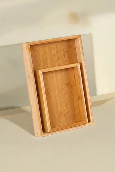 Akkoyunlu home 2-Piece Bamboo Presentation Serving Tray Rectangular Tray