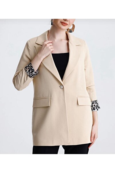 Butik kol astarı leopar detaylı blazer ceket