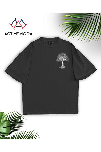 ACTIVE MODA -Men's Cotton Printed White Tree Short Sleeve Tshirt Oversize Big Size