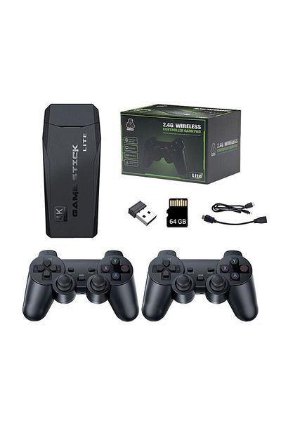 JESWO Consolă de jocuri retro, JESWO, peste 25000 de jocuri, HDMI 4K, 2 controllere wireless 2.4G, neagră, 64GB