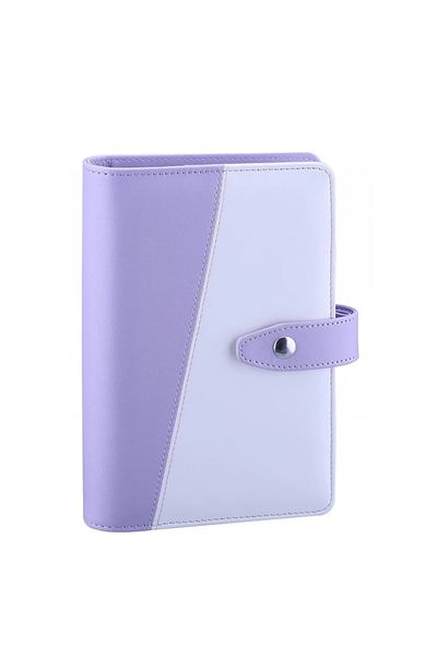 OEM Ring binder, open size 18.7 x 18.9 cm, PU leather, metal, white, purple