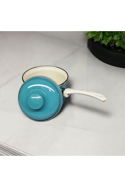 emaye market Enamel Egg Boiling Sauce Food Pan 12 cm 800 ml Turquoise with Lid