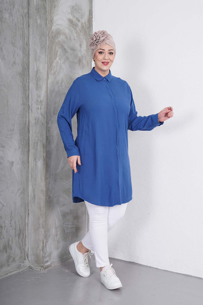 Polologin Butik Blue Classic Shirt Tunic