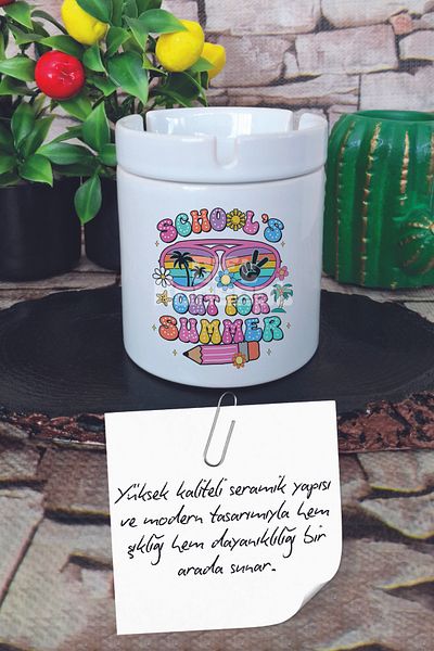 giftkonsept Schools Out for Summer Doodle Summer Themed Printed Ceramic Lid Odorless Ashtray