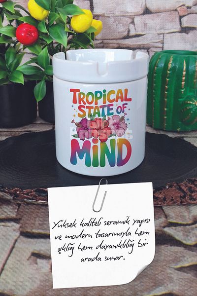 giftkonsept Tropical State of Mind Summer Themed Printed Ceramic Lid Odorless Ashtray