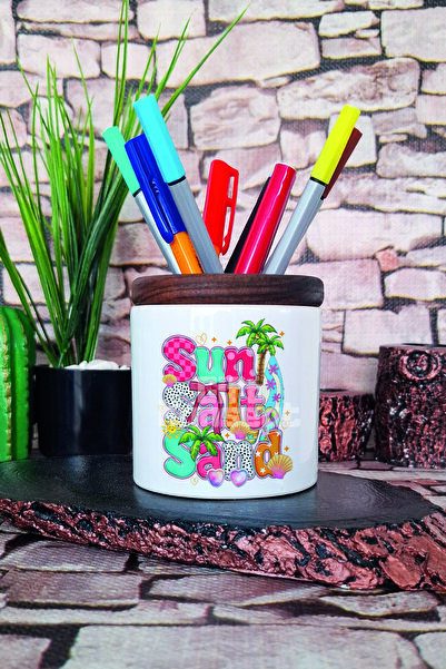giftkonsept Suport pentru stilou din ceramică imprimat cu nisip de sare de vară Organizator de birou