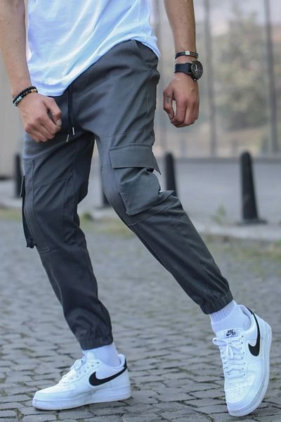SERAZAT Men's Smoked Cargo Pocket Pants Elastic Leg Lycra Jogger Pants
