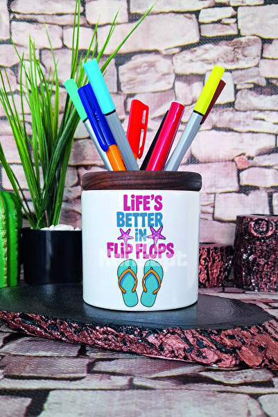 giftkonsept Viața este mai bună în Flip Flops Suport pentru stilou din cerami...