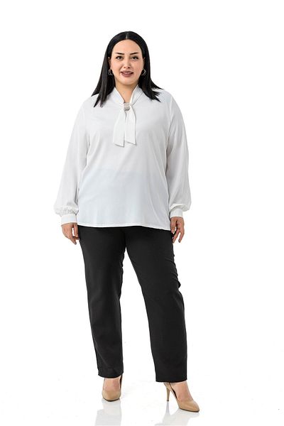 DISENTIS MODEST Plus Size White Blouse with Sparkle Detail on the Collar and Cuffs