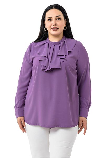 DISENTIS MODEST Plus Size Collar Single Layer Flounce Cuff Lilac Blouse