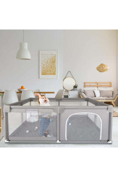 SOLLUXE Tarc de joacă pentru copii, centru de activități cu plasă de protecție și ușă cu fermoar, 120x120cm, gri