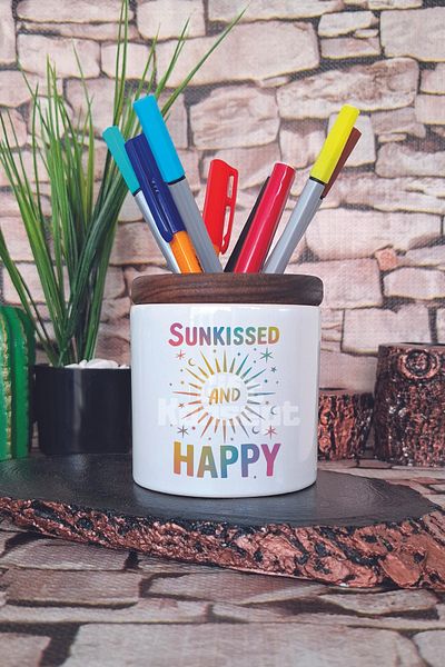 giftkonsept Suport pentru stilou din ceramică imprimat Sunkissed And Happy Organizator de birou