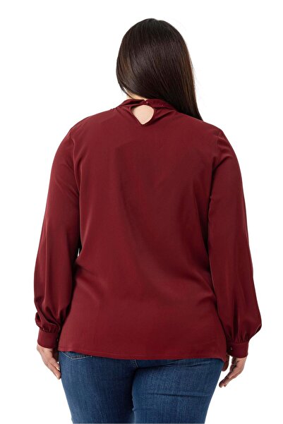 DISENTIS MODEST Plus Size Burgundy Blouse with Sparkle Detail on the Collar and Cuffs