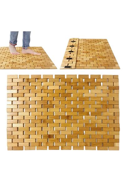 Sezka Life Μασίφ μοτίβο Bamboo Doormat Μπανιέρα Ντους Αντιολισθητικό Πτυσσόμενο Ματ (24x16)cm
