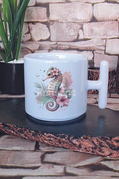 giftkonsept Sea Horse Printed t Handle Latte Cup Mug Cup