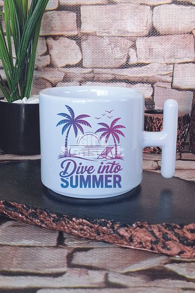 giftkonsept Dive into Summer Printed t Handle Latte Cup Mug Cup