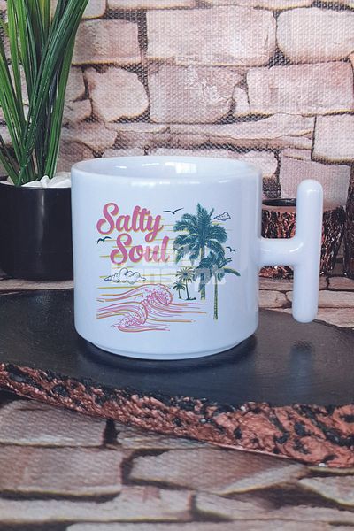 giftkonsept Salty Soul Printed t Handle Latte Cup Mug